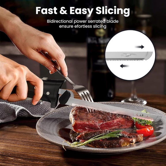 Cordless Electric Knife with 4 Stainless Steel Blades for Meat, Bread, Cheese &  - Black