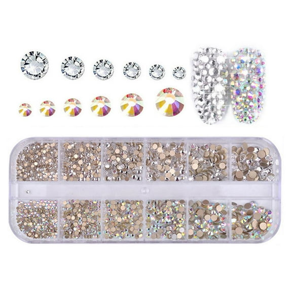 EIMELI 1440 Pieces Nail Crystals AB Nail Art Rhinestones Round Beads Flatback Glass Charms Gems Stones, 6 Sizes for Nails Decoration Makeup Clothes Shoes