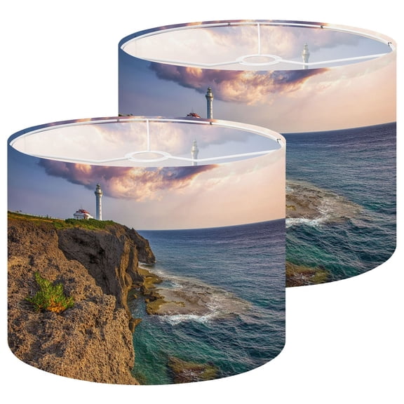 Beach Lampshades 2 Pack Beautiful sunset Cape Zanpa Zanpa Lighthouse Japan 13"x13"x10" Light Shade for Table Lamps Floor Lamps Drum Lamp Shades Lampshade Replacement Easy Assembly
