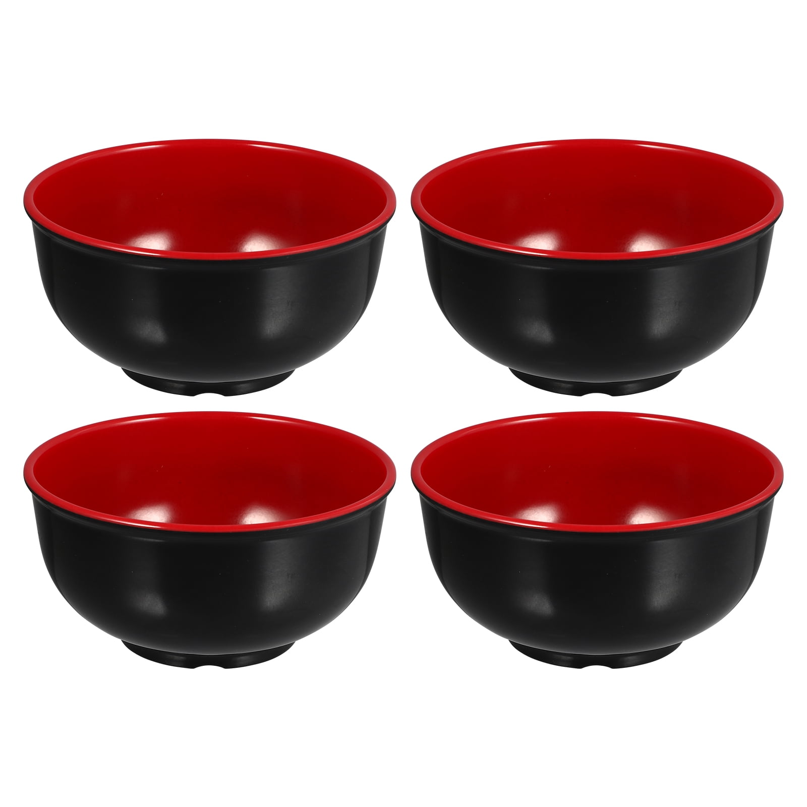 4 Pcs Bols à Ramen Pratiques en Mélamine Bols à Riz Bols à Soupe Créatifs (Noir Rouge)