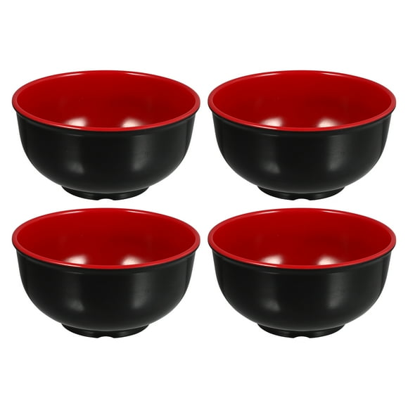 4Pcs Practical Melamine Ramen Bowls Rice Bowls Creative Soup Bowls (Black Red)