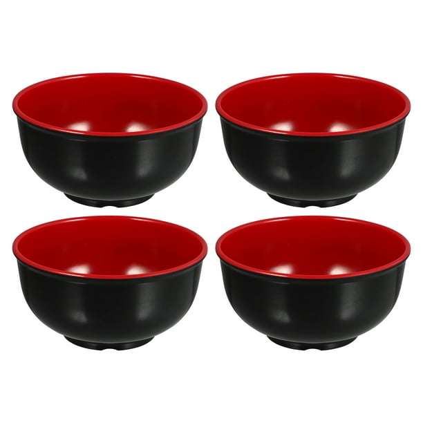 4 tazones de melamina prácticos para ramen, tazones de arroz y tazones de sopa creativos (negro y rojo)
