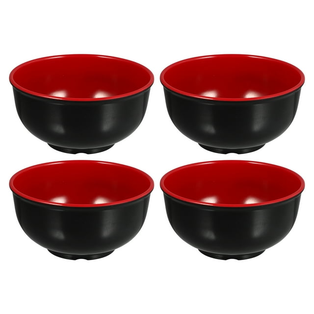 ColoMX 4pcs tazones de arroz melamina tazones de sopa multifunción tazones de ramen (rojo negro)