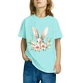 thumbnail image 4 of Virmaxy 3-10Yrs Children's Spring Easter Essentials Cute Bunny Print Cotton Top with Short Sleeve for School Celebrations Daily Wear Blue-2 5 Years, 4 of 4
