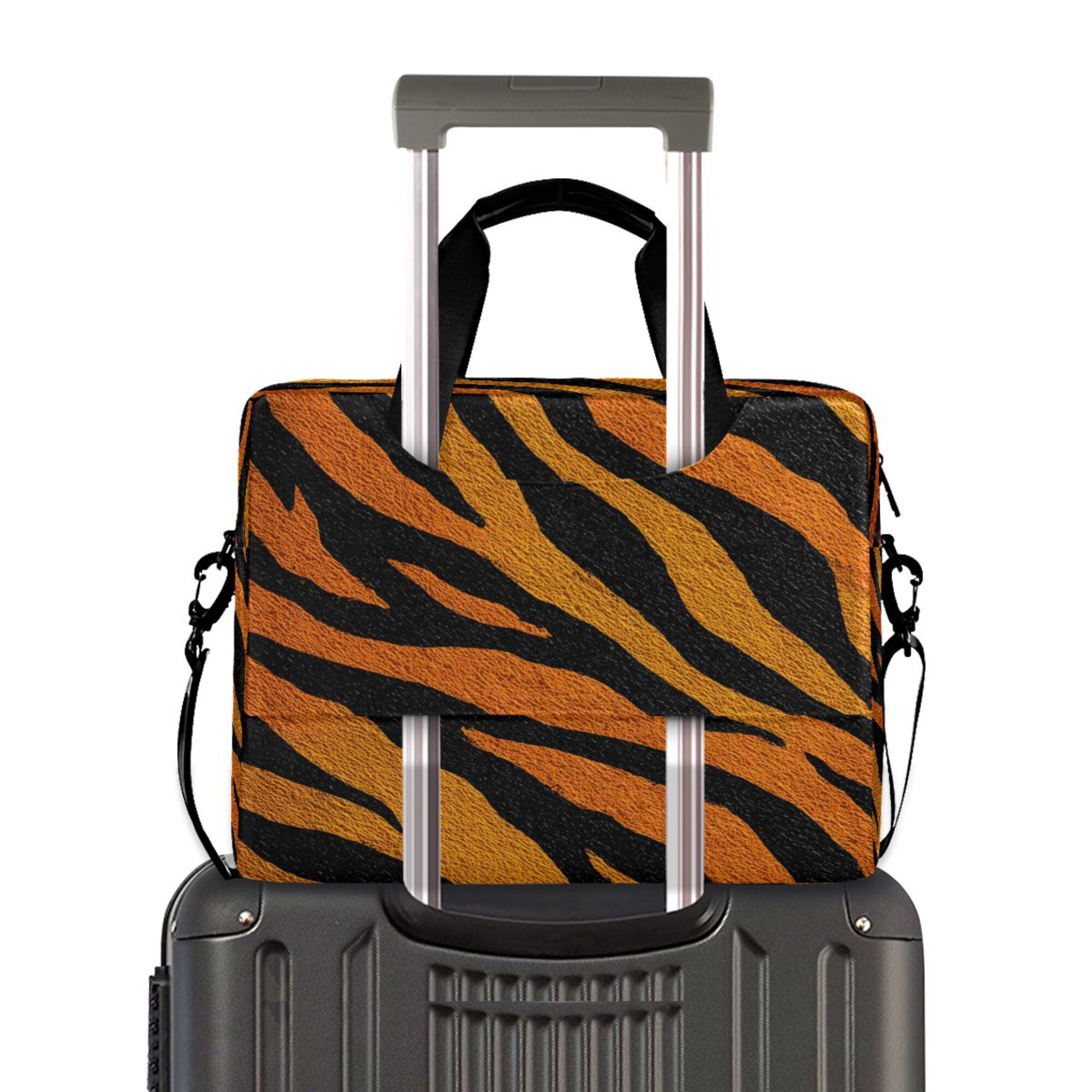 16" Laptop Briefcase, Detachable Anti-Slip Shoulder Strap, Multi-Compartment Work Travel Bag Bright Amber Tiger Stripes