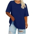 thumbnail image 3 of Tdoqot Womens Plus Size T Shirts Short Sleeve- Soft Casual Crewneck Loose Summer Tops Tees Blue Size 3XL, 3 of 5