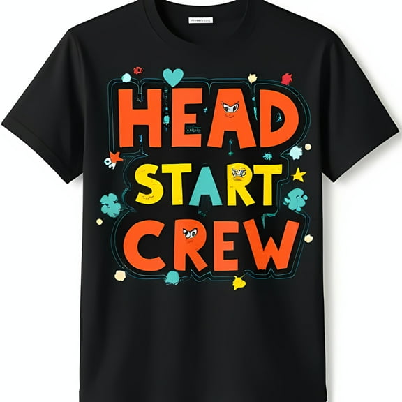 Colorful Head Start Graphic Black T-Shirt with Heart Design Fun & Playful Style