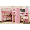 thumbnail image 4 of Newest All-in-One Kids Storage & Study Solid Wood Twin Low Loft Bed with Desk and Blackboard,Pink, 4 of 6