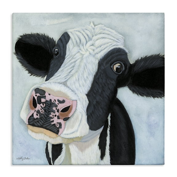 Stupell Industries Funny Cow Gaze Animals Painting Wrapped Canvas Art Print Wall Art, 17 x 17