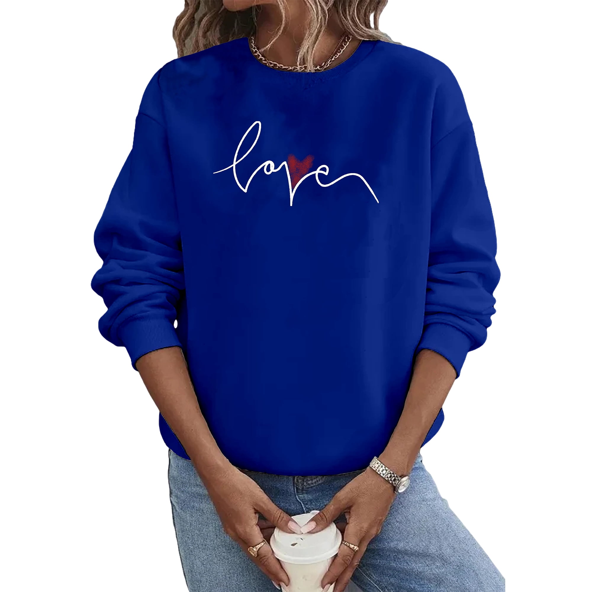 Avamo Women Pullover Crew Neck Tops Slogan Print Sweatshirt Warm