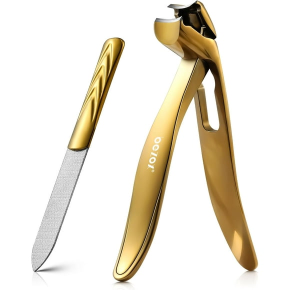 TEMOGU-Ergonomic Angled Head Thick Toenail Clipper for Seniors - Large Nail Clippers for Thick and Ingrown Nails with Metal Nail File, Premium Nail Cutter Fingernail Clipper for Men and Women - Golde