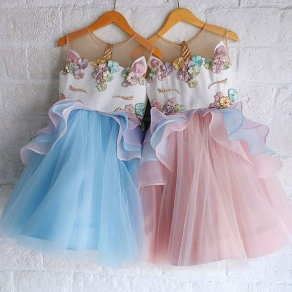 Kids Girls Boutique Unicorn Chiffon Dress Princess Bridesmaid Party Formal Dresses