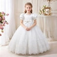 thumbnail image 2 of Girls Puff Sleeve Bow Ball Gown Dress Embroidered Mesh Floor Length Birthday Party Pageant Princess Dress (13-14 Y, White), 2 of 8