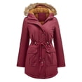 thumbnail image 1 of Chaqueta de algodón con forro de lana, chaqueta cálida de invierno con cuello de lana y capucha, chaqueta grande de algodón para mujer, 1 of 5