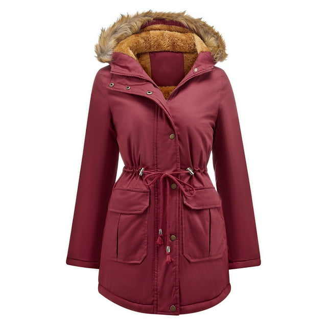 Chaqueta de algodón con forro de lana, chaqueta cálida de invierno con cuello de lana y capucha, chaqueta grande de algodón para mujer