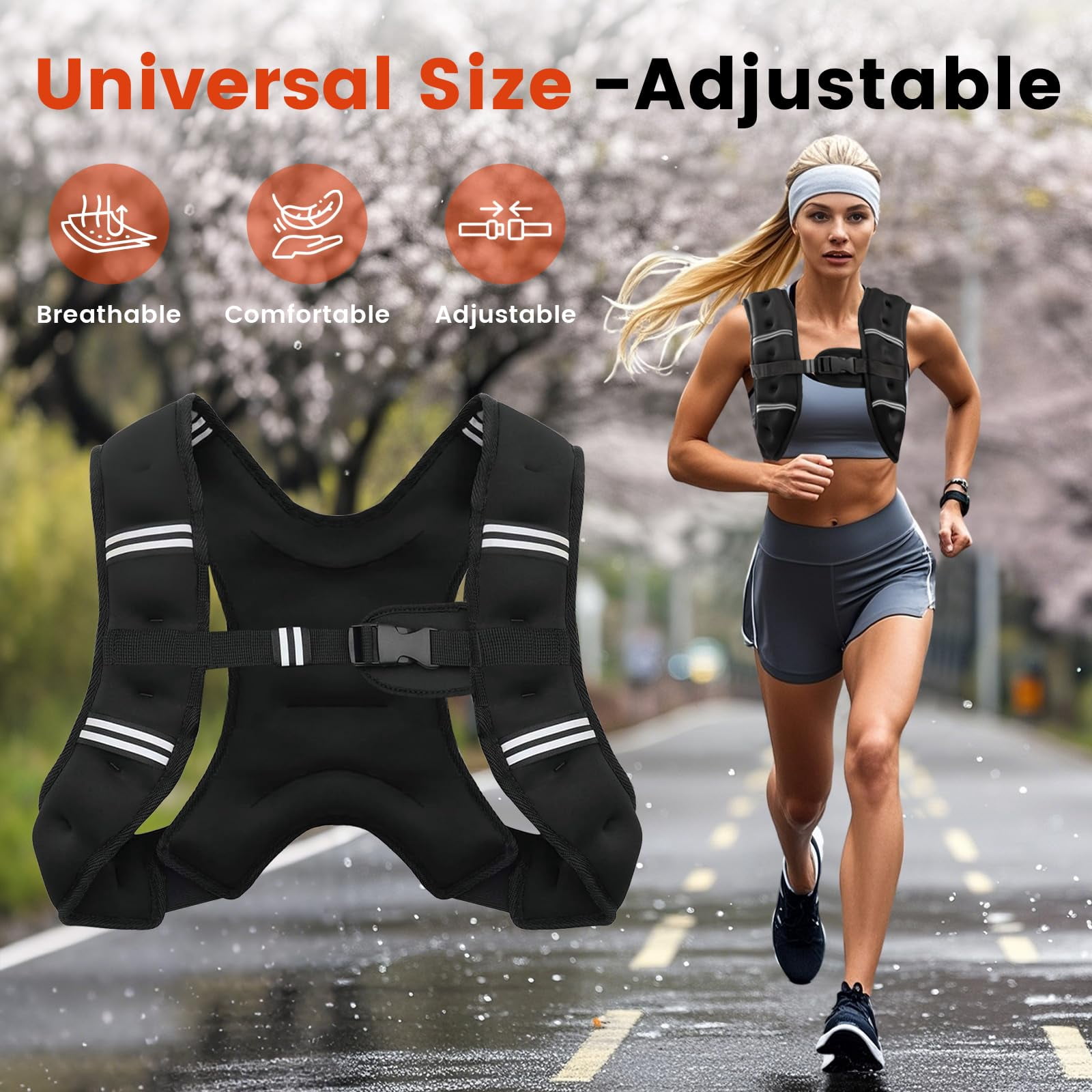 Black 8 Lb Weighted Vest for Strength Running Workout Jogging Walking