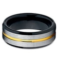 thumbnail image 3 of Silly Kings 8mm Yellow Gold Tungsten Carbide Wedding Band Black Brushed Classic Ring Unisex Comfort Fit, 3 of 3