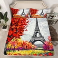 thumbnail image 2 of Homewish Fashion Eiffel Tower Twin Sheet Sets, Oil Printing Twin Fitted Sheet, Romantic Valentines Day Flat Sheet, Ultra Soft Bedroom Decor, 3 Pieces, 2 of 7