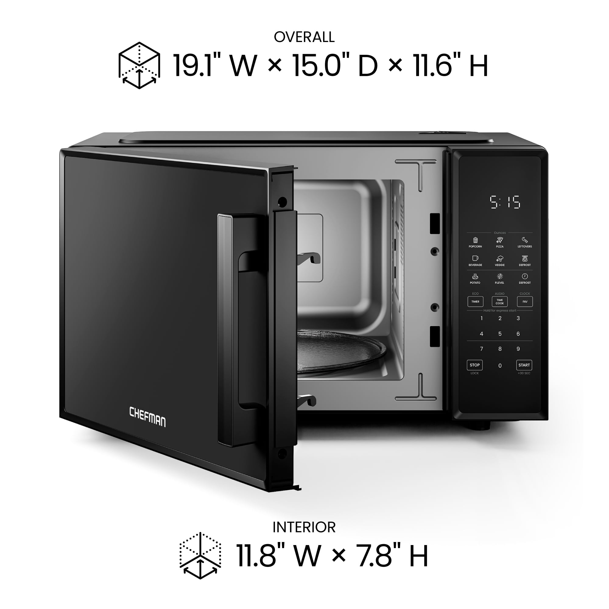 Chefman Countertop Microwave Oven 0.9 Cu. Ft., 900 Watts with 6 Presets and 10 Power Levels - Black
