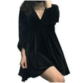 thumbnail image 1 of Ersazi Robes Mignonnes pour Femmes en Liquidation Mode Robe Décontractée Femme Col en V Manches Longues Robe en Velours Canari Robe Longue Taille Noire 4TG, 1 of 6