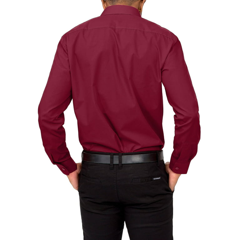 G-Style USA Mens Regular Fit Long Sleeve Solid Color Dress Shirts -  BURGUNDY - Small - 30-31