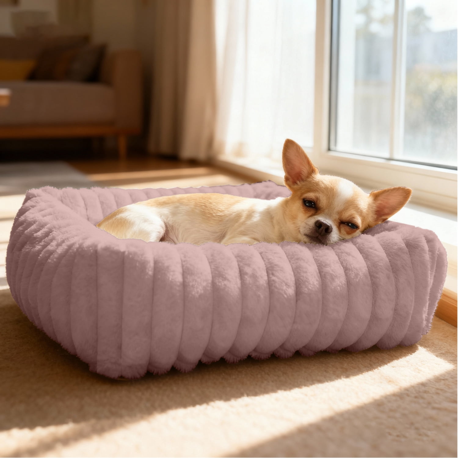 Sanmadrola Cat Bed for Indoor Cats Furry Corduroy Fleece Orthopedic Pet Bed Sofa Removable Washable Cover Non Skid Bottom, Pink