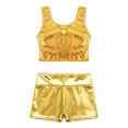 thumbnail image 4 of Kaerm Women's Rave Party Outfit Shiny Metallic Sleeveless Crop Top with High Waist Hot Pants Gold L, 4 of 6
