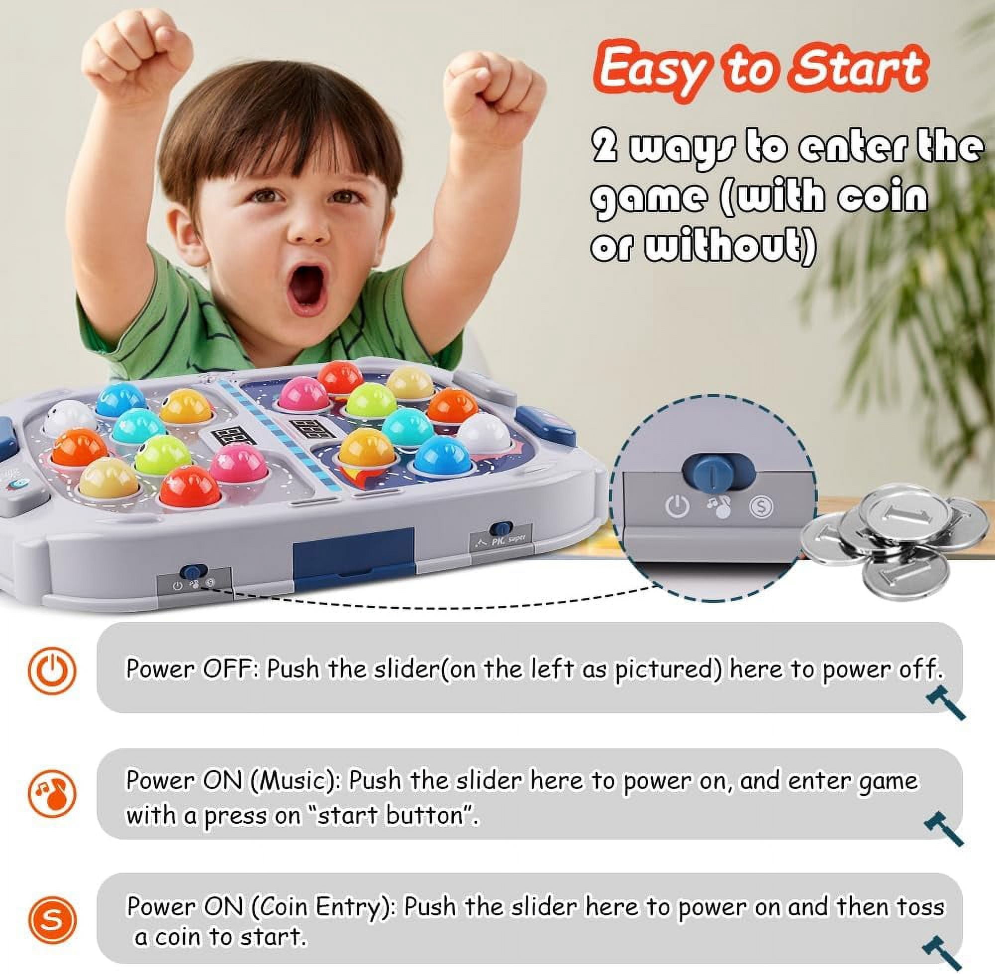 Hammer Mole Game for Toddlers,Toys for 3-12 Year Old Boys and Girls,Whack Mole Toys for Kid,Gifts for 3 4 5 6+ Year Old Boys,Interactive Educational Toys with Sound and Light, PK Mode with 2 Hammers