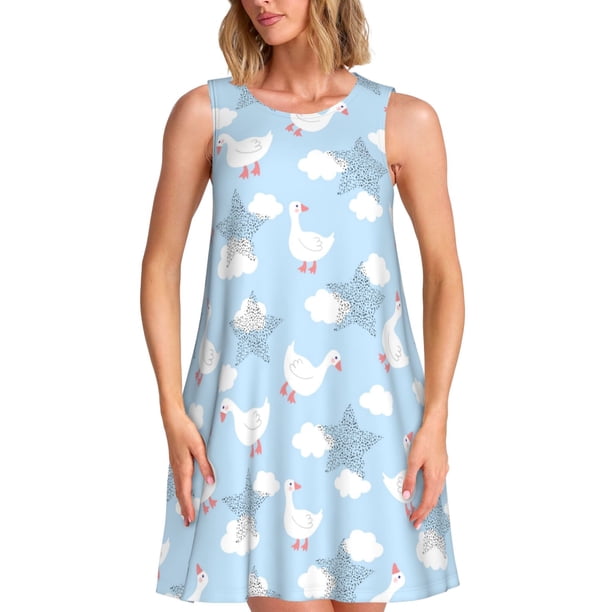 Balery Cute Goose On A Blue Sky Vestidos de verano para mujer con estampado: vestido holgado sin mangas, vestido playero informal y cómodo para días calurosos.