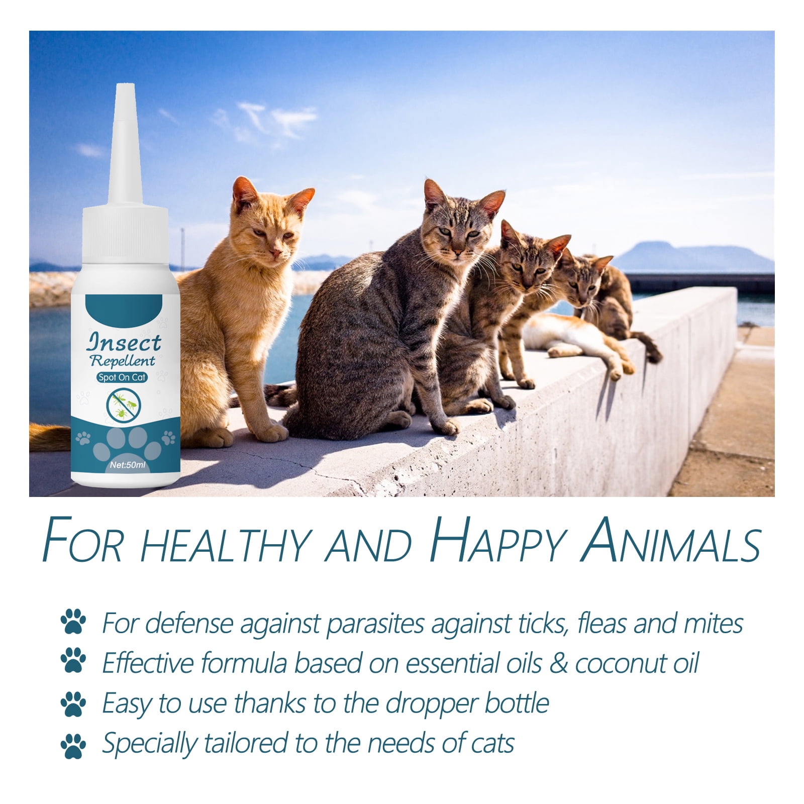 Alvantor Insect Repellent Spot On Cat Flea and Tick Prevention Treatment - Natural Essential Oil Repellent, 1.69fl.oz