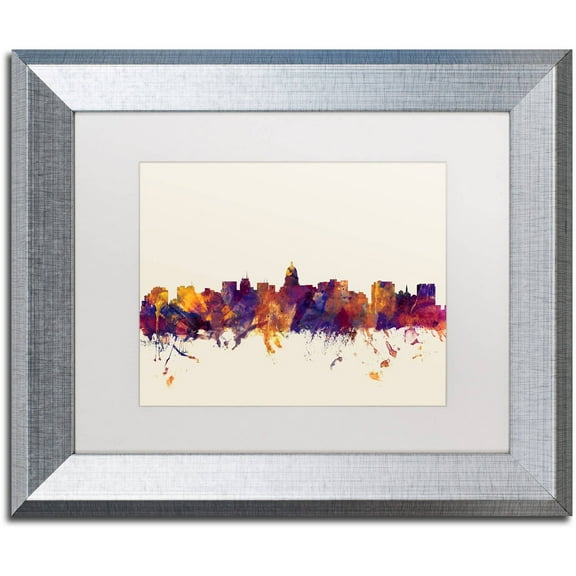 Trademark Fine Art "Madison Wisconsin Skyline" Canvas Art by Michael Tompsett, White Matte, Silver Frame
