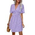 thumbnail image 3 of Women Summer Casual Floral Print Short Flutter Sleeve Mini Dress Casual Sundress V Neck Sun Dresses L, 3 of 9