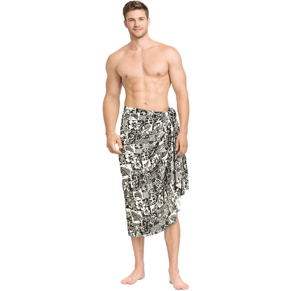 HAPPY BAY Men's Standard Swimsuits Sarong Pareo Beach Wrap One Size Ebony, Hawaiian Collage Summer Vacation Aloha