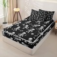 thumbnail image 2 of Homewish Cartoon Halloween Skeleton Zipper Twin Comforter Sets with Fitted Sheet and 2 Pillowcases for Teens, Black White Skull Zipper Bedding Set, Black Reversible, 4pcs, 2 of 6