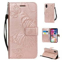 iPhone XR Wallet Case, Dteck Embossed Butterfly Magnetic Flip PU Leather Folio Stand Case Cover Built-in Card Slots & Money Pocket, with wrist Strap, For Apple iPhone XR, Rosegold