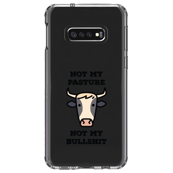DistinctInk Clear Shockproof Hybrid Case for Samsung Galaxy S10e (5.8" Screen) - TPU Bumper Acrylic Back Tempered Glass Screen Protector - Not My Pasture, Not My BS