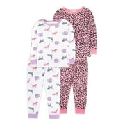 Angle View: Little Star Organic Baby & Toddler Girl 4 Pc Long Sleeve Shirt & Pants Snug Fit Pajamas, Size 9 Months - 5T