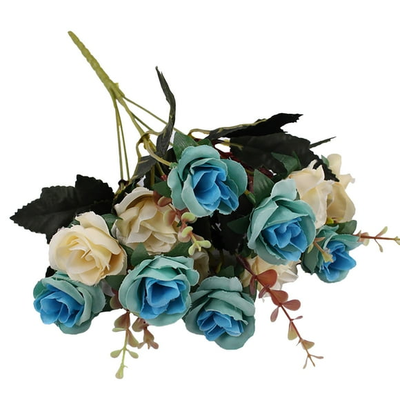 Eattic Clearance Artificial Flowers Artificial Roses.12 Little Rose Silk Flowers. Plastic Flowers Plants for Home Hotel Wedding Christmas Tables Decorations Artificial Flowers for Outdoors Blue