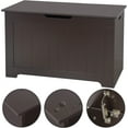 thumbnail image 6 of CQAOE 30" Wooden Storage Chest Bench with 2 Safety Hinges, 40 Gallon Entryway Organizer Box for Blankets, Toys & Shoes, Rustic Indoor Storage Trunk, Brown, 6 of 7