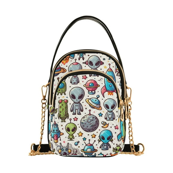 joogoo Women Cartoon Space Abstract Universe Chain Crossbody Bags Shoulder Handbag Phone Purse