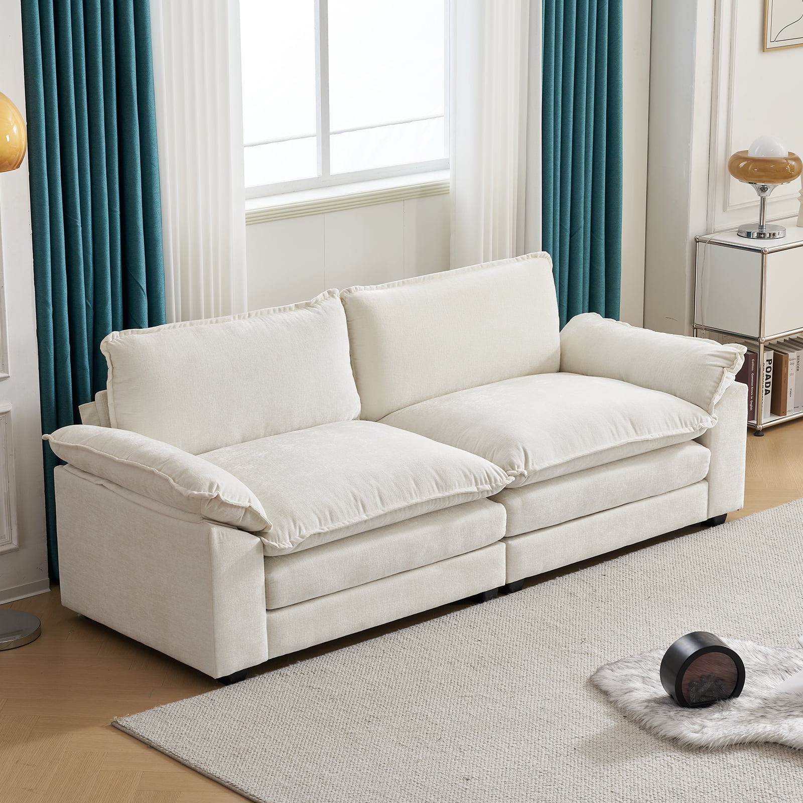 Ktaxon Sectional Sofa L Shaped Couch with Chaise Living Room Sleeper Set, 2 Seats with Chenille and Double Layer Cushions 86" W Beige