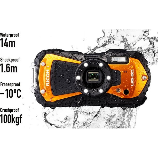 Ricoh WG-80 Orange Waterproof Digital Camera Shockproof Freezeproof  Crushproof (International Model)