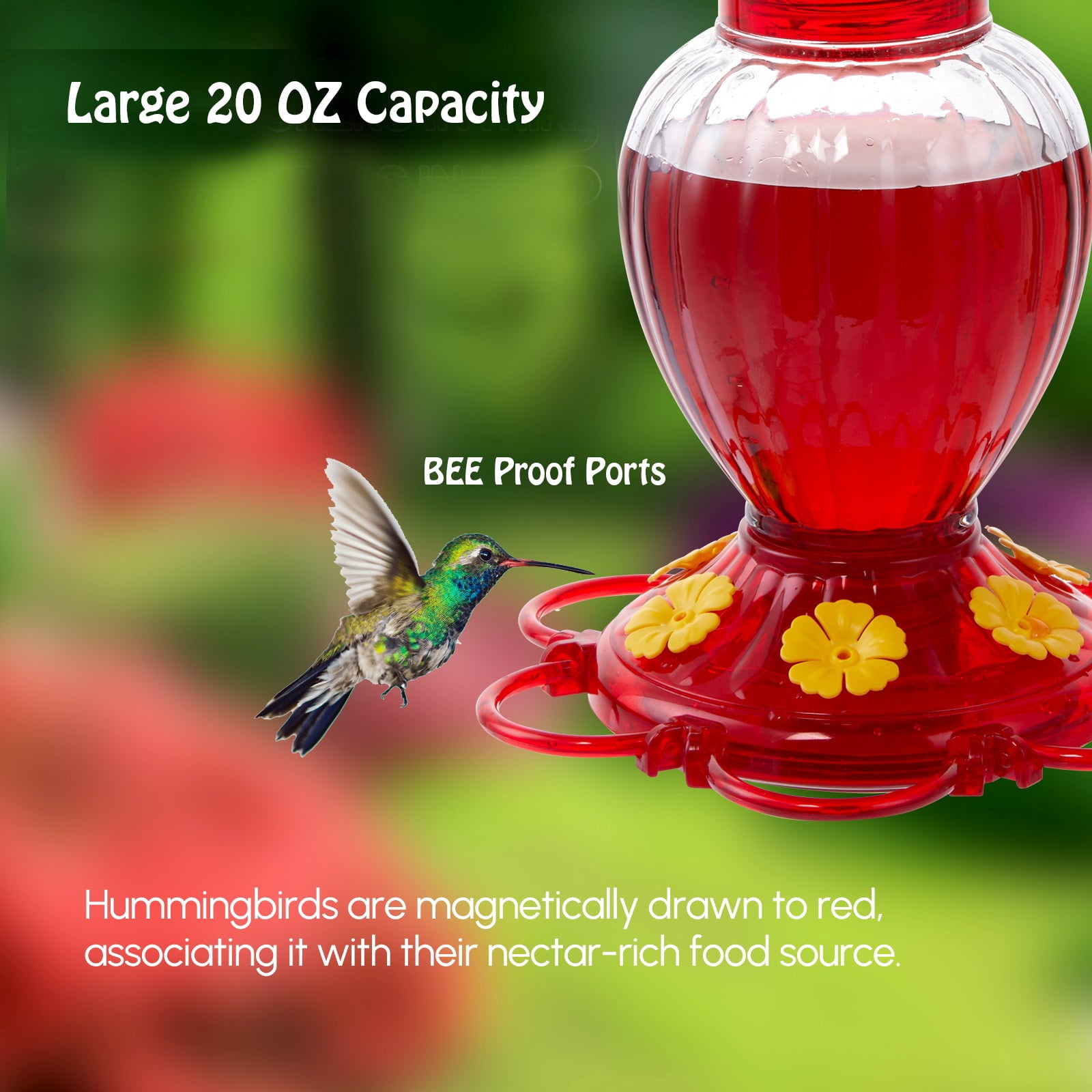Hummingbird Feeder 20 oz [Set of 2] Plastic Hummingbird Feeders for Outdoors, with Built-in Ant Guard and Bee Proof - 6 Feeding Ports - Wide Mouth for Easy Filling/2 Part Base for Easy Cleaning