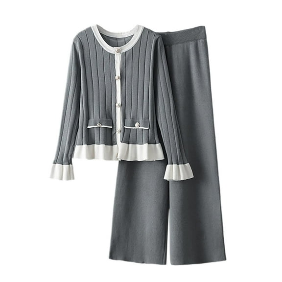 Trending Saving Women 2 Piece Outfits Sets Casual Women's Round Neck Top and Straight Comfortable Stretch Waist Pants Two-Piece Set