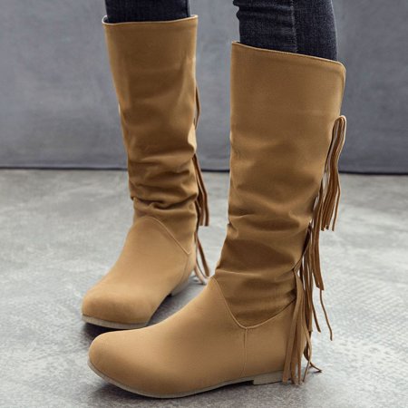 

Boots Women s Autumn And Winter European And American Retro Fashion Tassel Round Head Warm High Boots