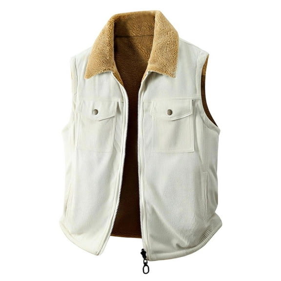 hotojiny Men's Winter Vest Casual Sherpa Fleece Lined Full Zip Warm Vest Outerwear Corduroy Travel Jackets with Pockets M-4Xl