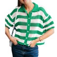 thumbnail image 2 of Short Sleeve Women Stripe Print Casual Button Down Crochet Cardigan Hollow Tops, 2 of 6