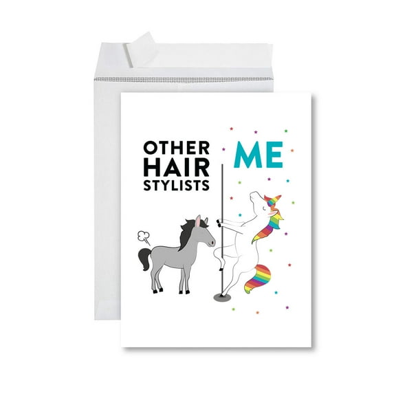 Koyal Wholesale Funny  All Occasion Jumbo Card, Horse Unicorn, Blank Greeting Card with Envelope, Hair Stylists