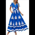 thumbnail image 1 of Vestido de Corta con Cuello en V, Estampado Floral, Bolsillos y Mangas Acampanadas, Azul XXL, 1 of 7