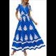 thumbnail image 1 of Vestido de Corta con Cuello en V, Estampado Floral, Bolsillos y Mangas Acampanadas, Azul XXL, 1 of 7